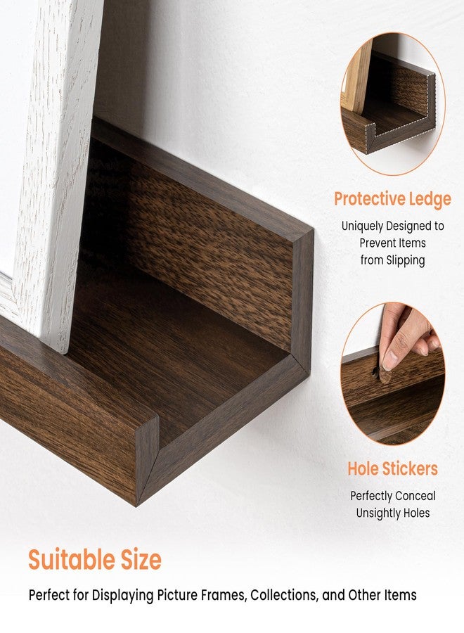 RICHFOCUS Picture Ledge Shelf, 16 inch Floating Shelves Set of 2, Wood Wall Shelves with Lip, Wall Decor Storage for Bedroom Living Room Bathroom Kitchen Nursery Photo Picture, Walnut - Image 3